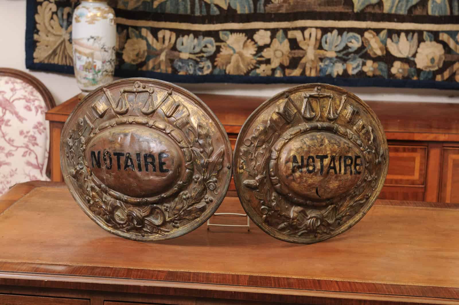 19th Century French Brass Repousse Notary Street Sign - Image 3
