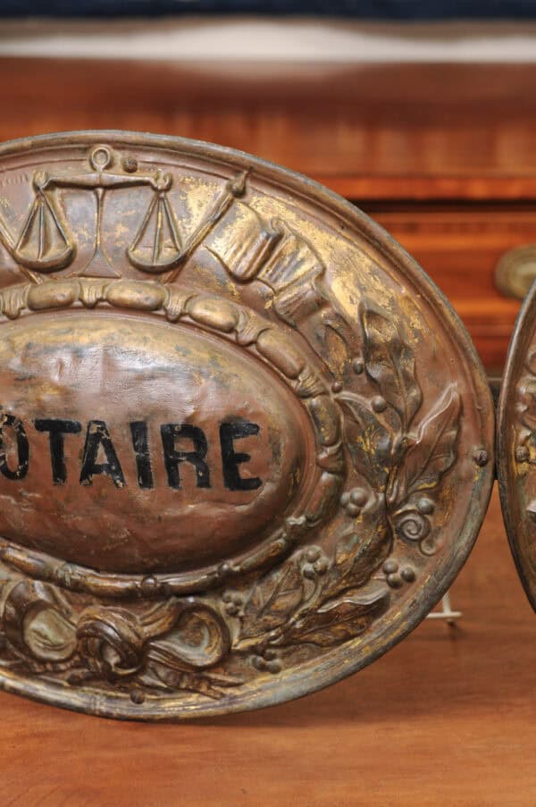 19th Century French Brass Repousse Notary Street Sign - Image 7