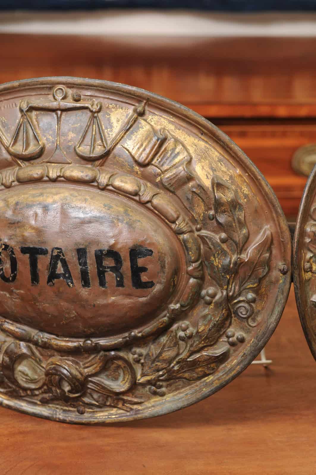 19th Century French Brass Repousse Notary Street Sign - Image 7