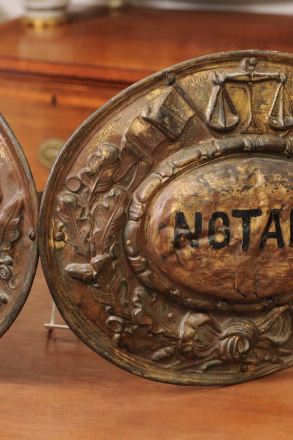 19th Century French Brass Repousse Notary Street Sign - Image 8