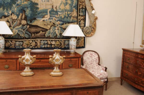 Pair of Italian Painted & Parcel Gilt Architectural Elements, Wired as Lamps, ca. 1890 - Image 4