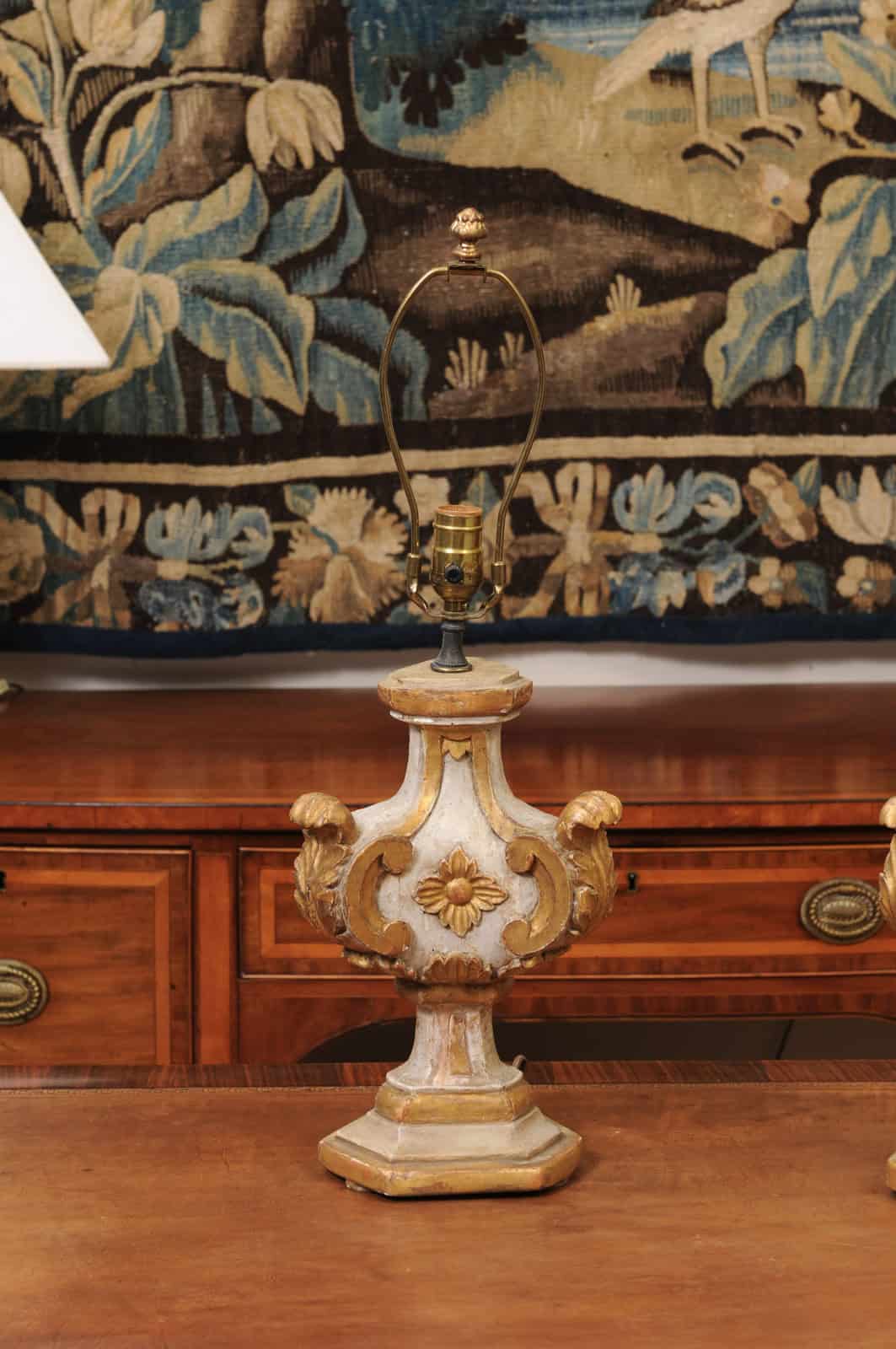Pair of Italian Painted & Parcel Gilt Architectural Elements, Wired as Lamps, ca. 1890 - Image 5