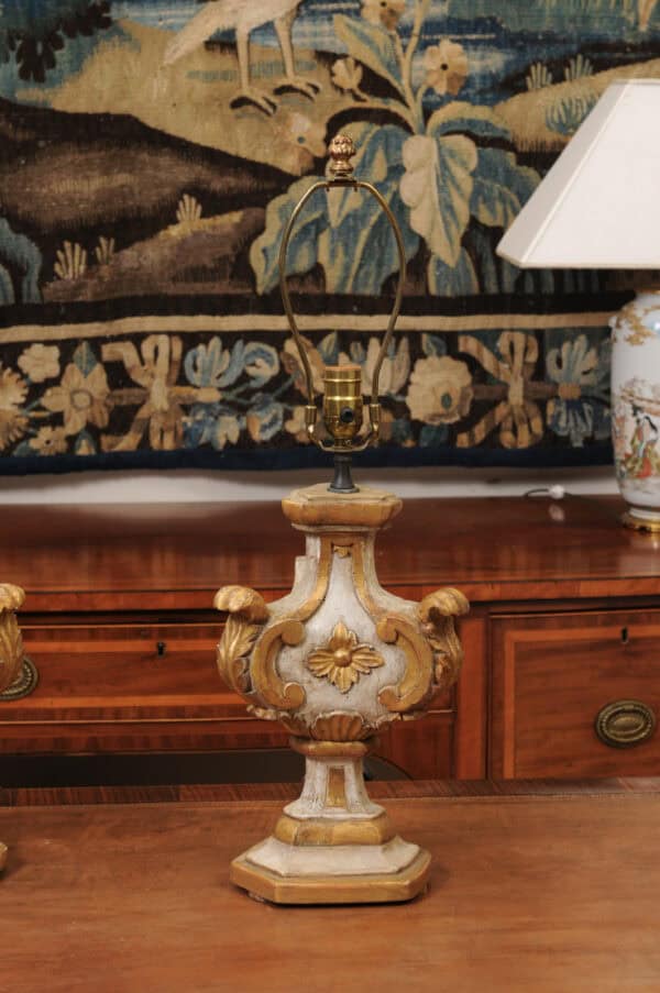 Pair of Italian Painted & Parcel Gilt Architectural Elements, Wired as Lamps, ca. 1890 - Image 6
