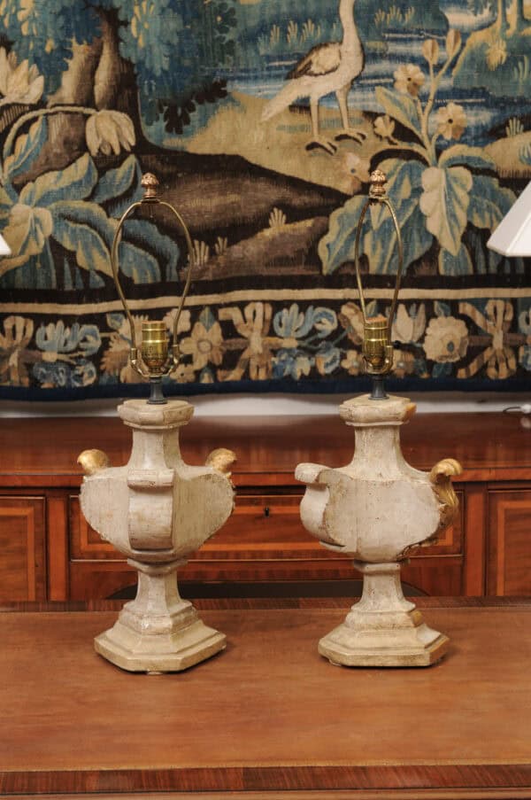 Pair of Italian Painted & Parcel Gilt Architectural Elements, Wired as Lamps, ca. 1890 - Image 9