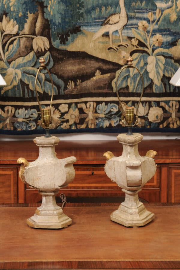 Pair of Italian Painted & Parcel Gilt Architectural Elements, Wired as Lamps, ca. 1890 - Image 10
