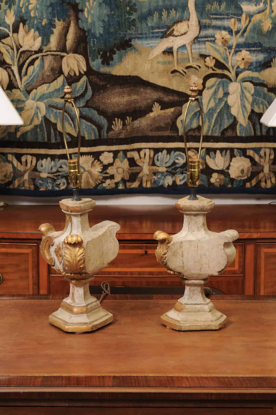 Pair of Italian Painted & Parcel Gilt Architectural Elements, Wired as Lamps, ca. 1890 - Image 11