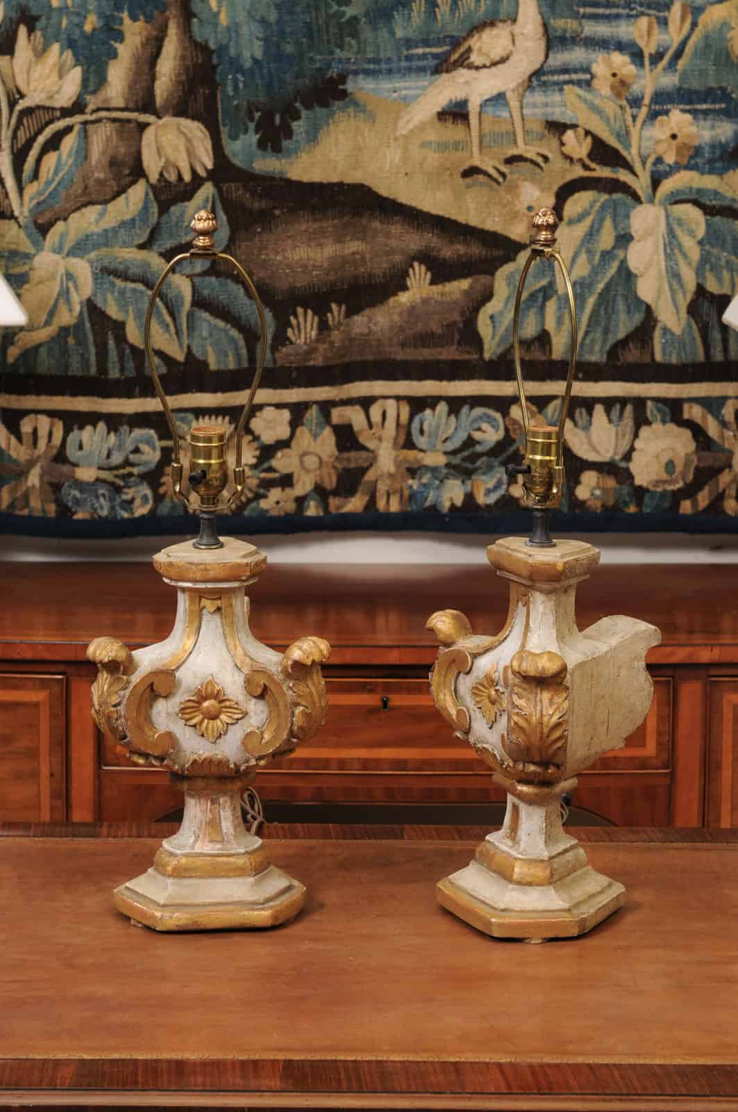 Pair of Italian Painted & Parcel Gilt Architectural Elements, Wired as Lamps, ca. 1890 - Image 12