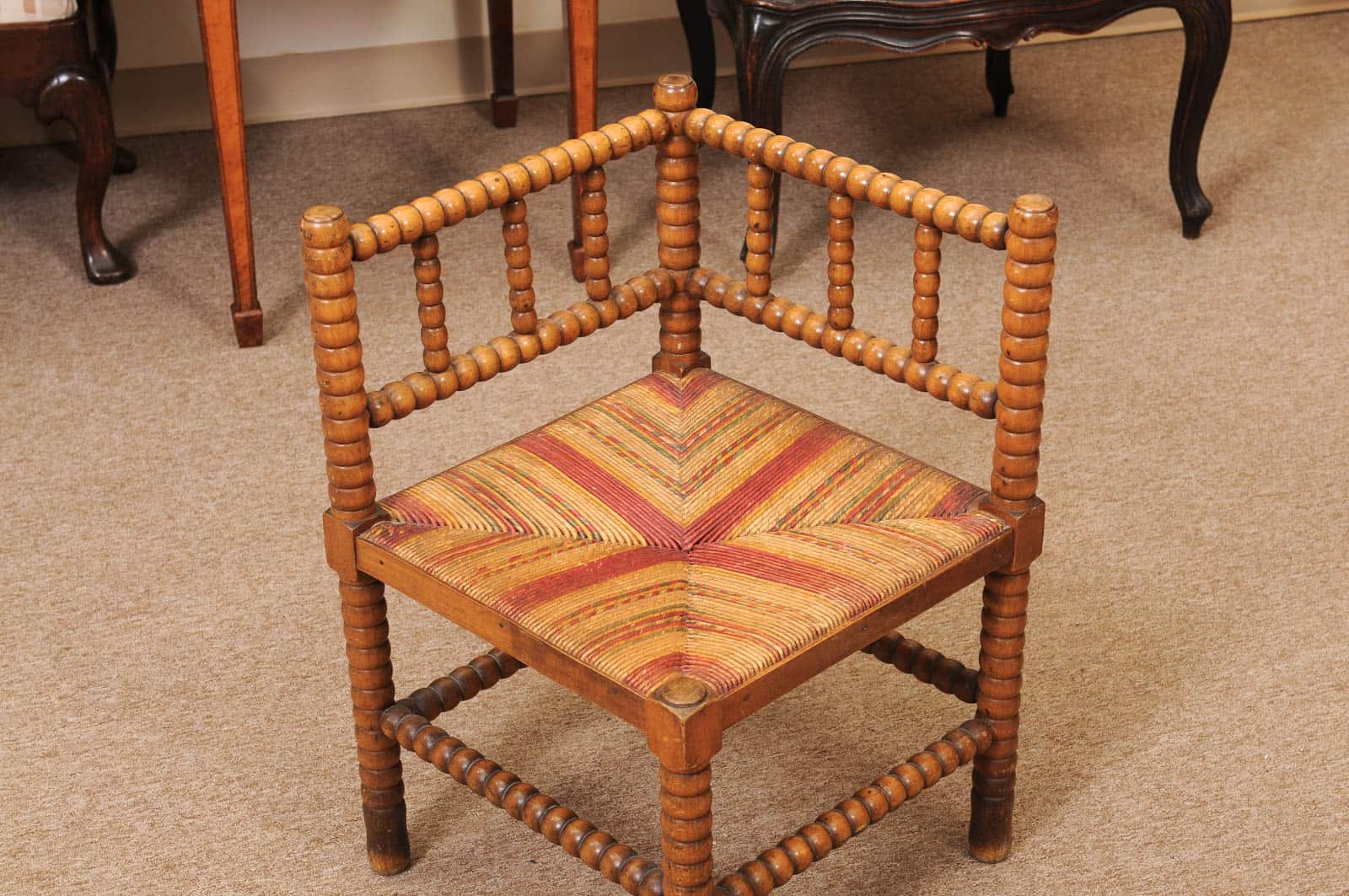 Bobbin Turned Corner Chair with Straw Seat, ca. 1920 France - Image 4
