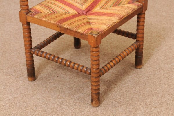 Bobbin Turned Corner Chair with Straw Seat, ca. 1920 France - Image 5