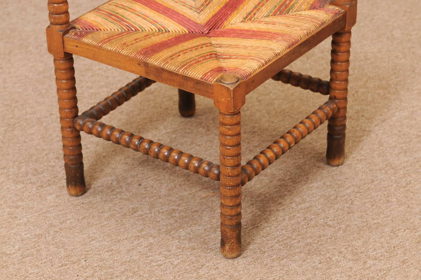 Bobbin Turned Corner Chair with Straw Seat, ca. 1920 France - Image 5