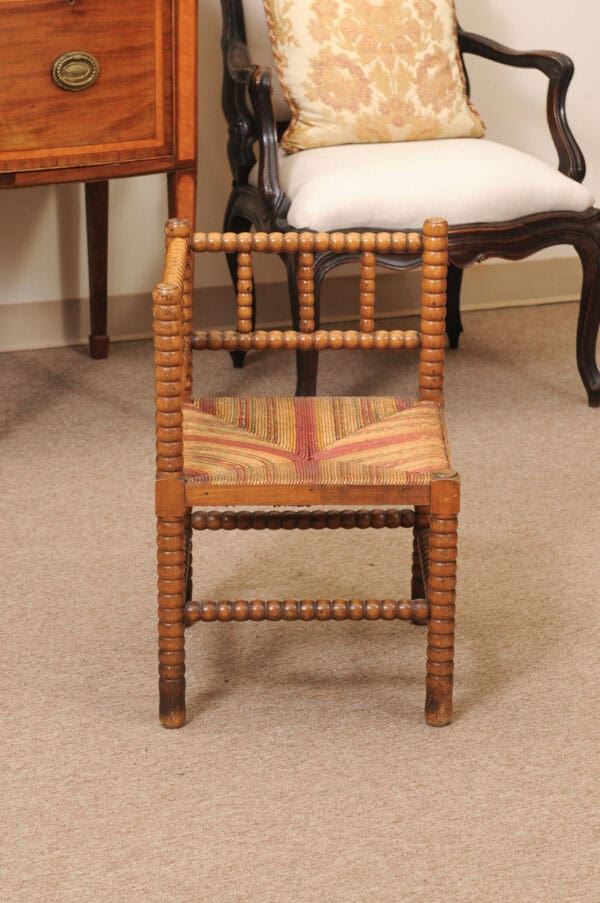 Bobbin Turned Corner Chair with Straw Seat, ca. 1920 France - Image 6