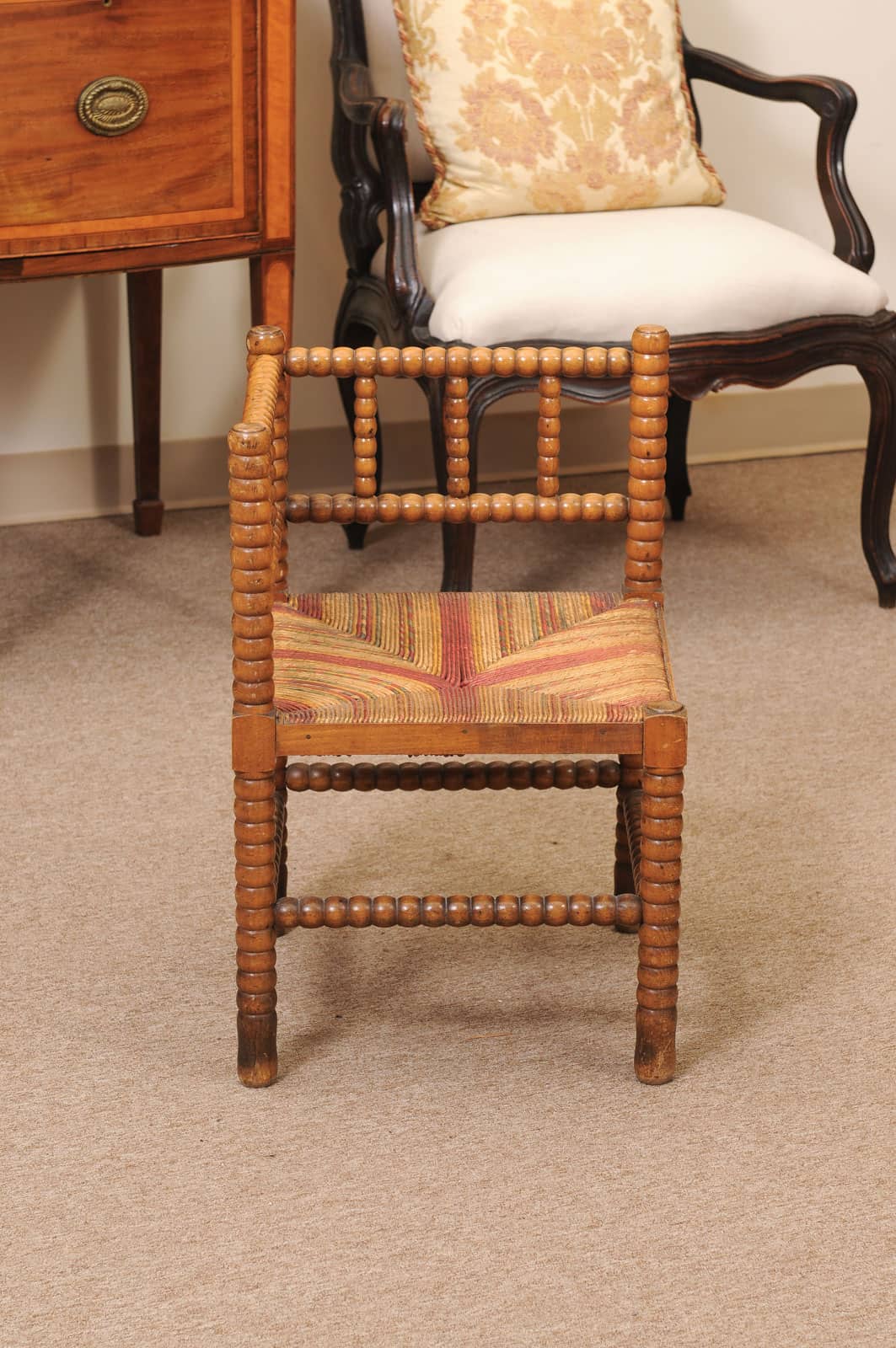 Bobbin Turned Corner Chair with Straw Seat, ca. 1920 France - Image 6