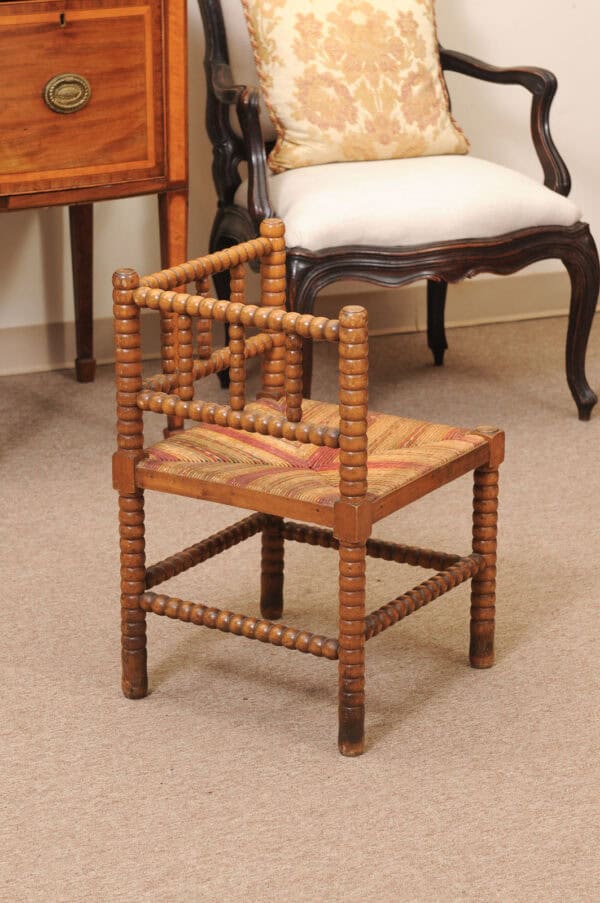 Bobbin Turned Corner Chair with Straw Seat, ca. 1920 France - Image 7