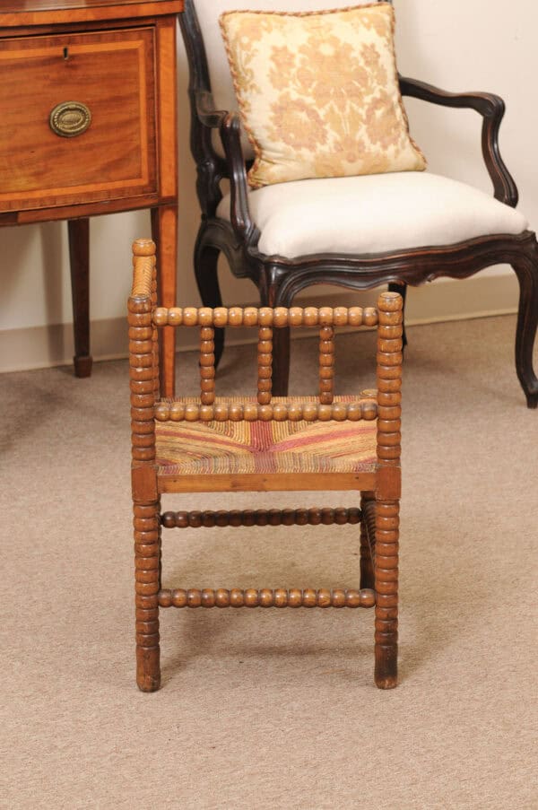 Bobbin Turned Corner Chair with Straw Seat, ca. 1920 France - Image 8