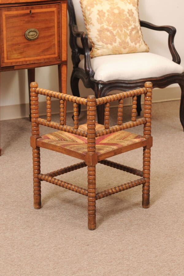 Bobbin Turned Corner Chair with Straw Seat, ca. 1920 France - Image 9