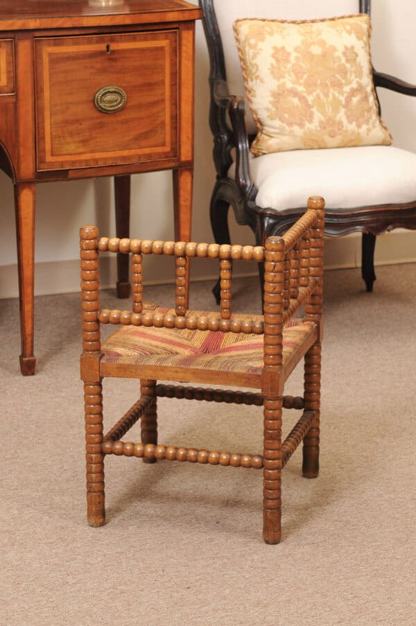 Bobbin Turned Corner Chair with Straw Seat, ca. 1920 France - Image 10