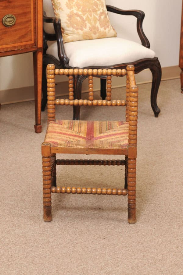 Bobbin Turned Corner Chair with Straw Seat, ca. 1920 France - Image 12