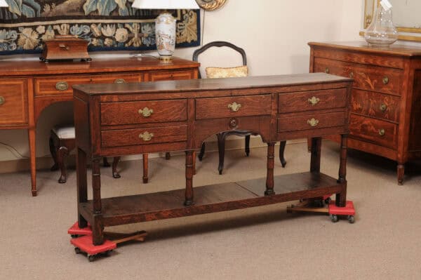 Late 18th Century English Oak Dresser Base with 5 Drawers, Arched Detail and Pot Board Below - Image 3