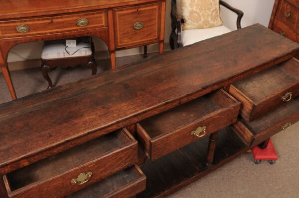 Late 18th Century English Oak Dresser Base with 5 Drawers, Arched Detail and Pot Board Below - Image 6