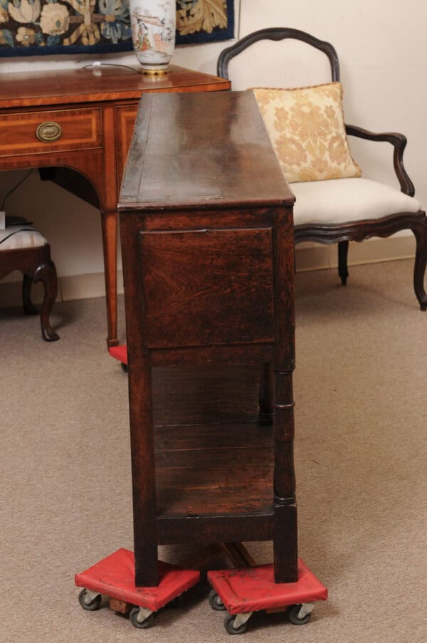 Late 18th Century English Oak Dresser Base with 5 Drawers, Arched Detail and Pot Board Below - Image 7
