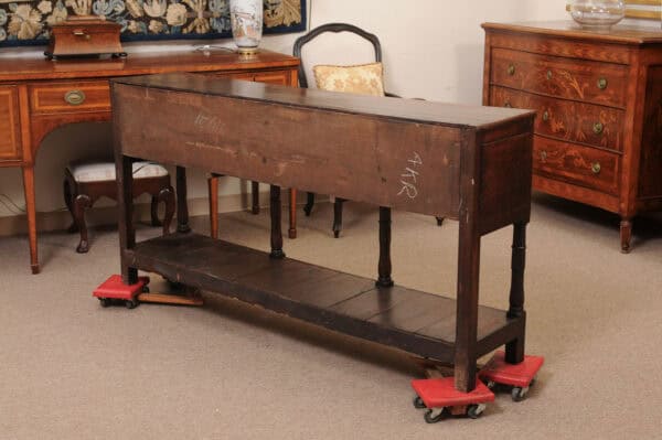 Late 18th Century English Oak Dresser Base with 5 Drawers, Arched Detail and Pot Board Below - Image 8