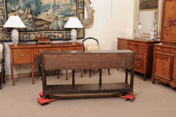 Late 18th Century English Oak Dresser Base with 5 Drawers, Arched Detail and Pot Board Below - Image 9