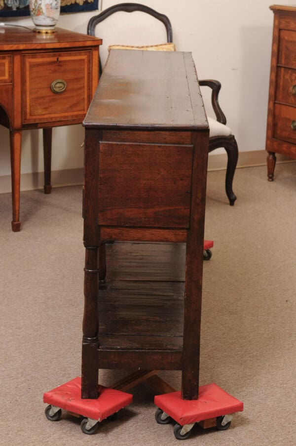 Late 18th Century English Oak Dresser Base with 5 Drawers, Arched Detail and Pot Board Below - Image 11