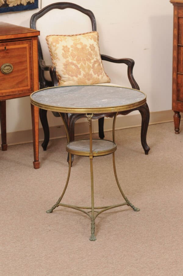 19th Century French Louis XVI Style Gueridon in Bronze with Grey Marble Top and Rams Head Detail - Image 3