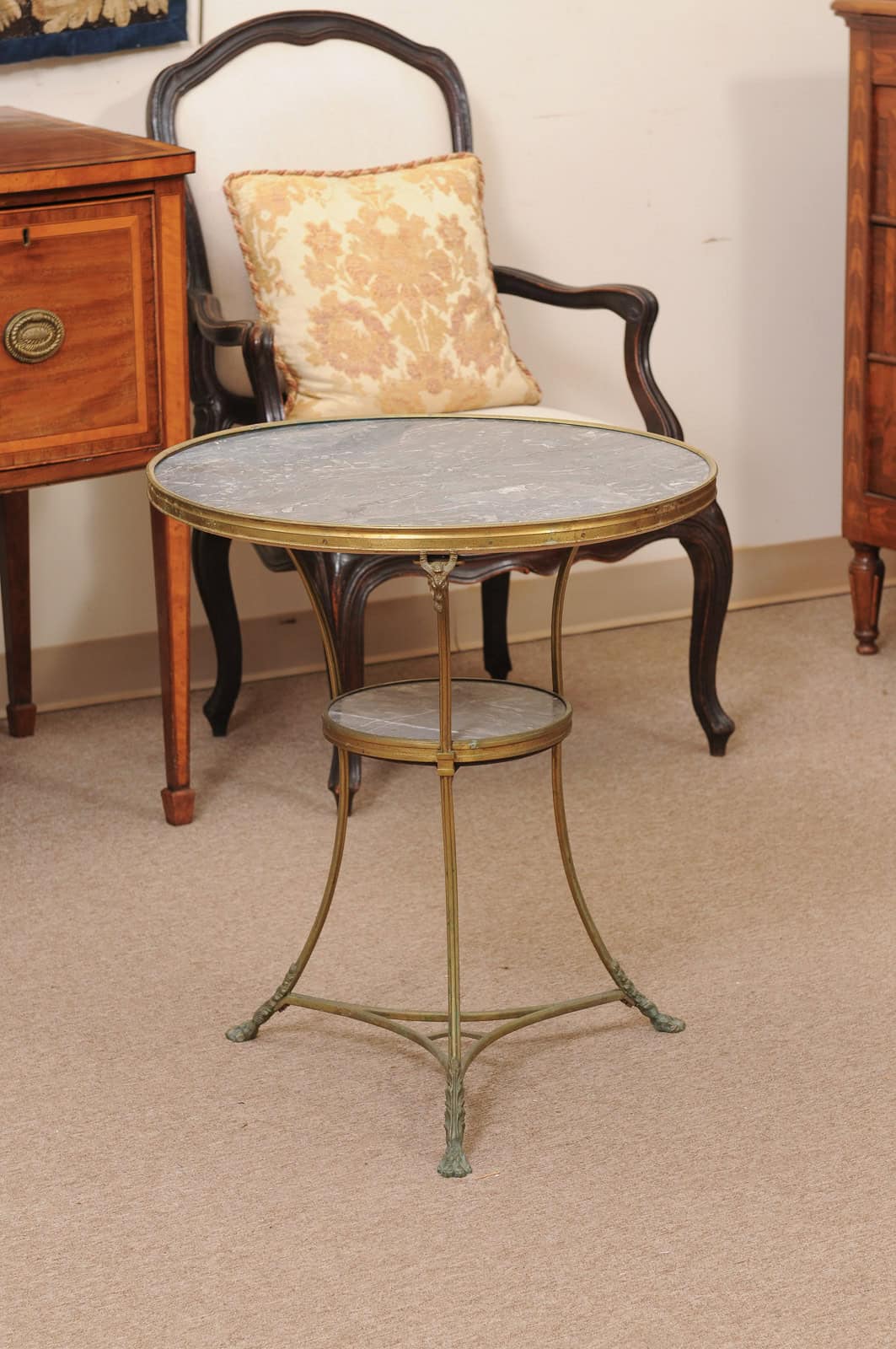 19th Century French Louis XVI Style Gueridon in Bronze with Grey Marble Top and Rams Head Detail - Image 3
