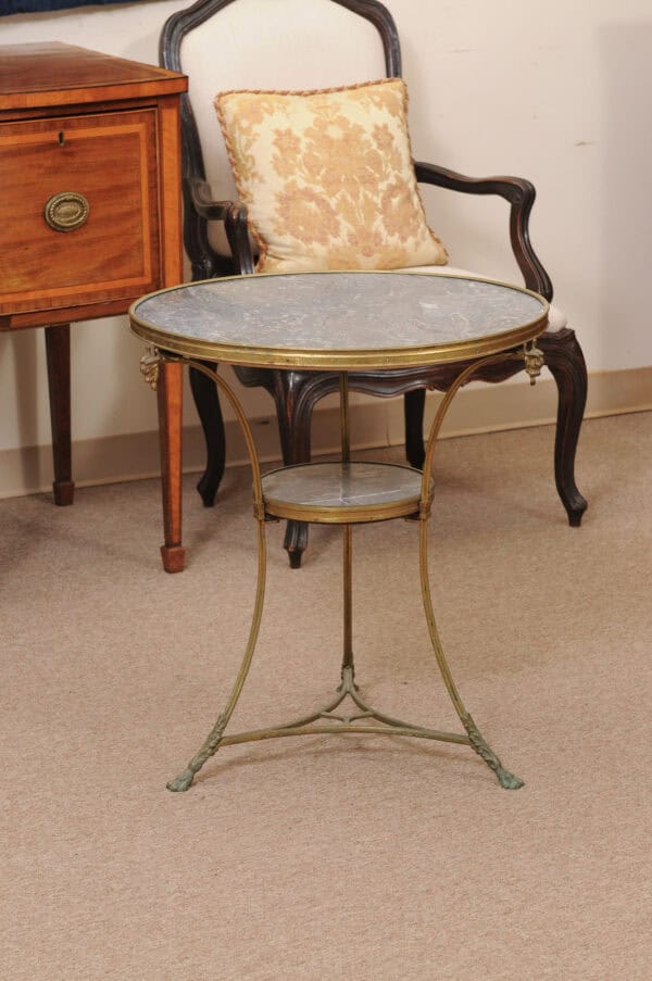 19th Century French Louis XVI Style Gueridon in Bronze with Grey Marble Top and Rams Head Detail - Image 4