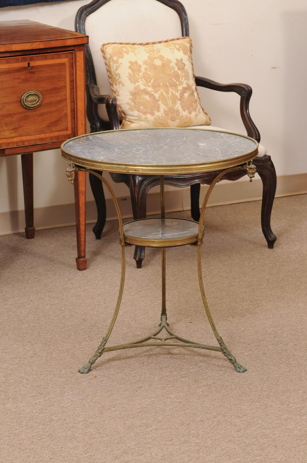 19th Century French Louis XVI Style Gueridon in Bronze with Grey Marble Top and Rams Head Detail - Image 4
