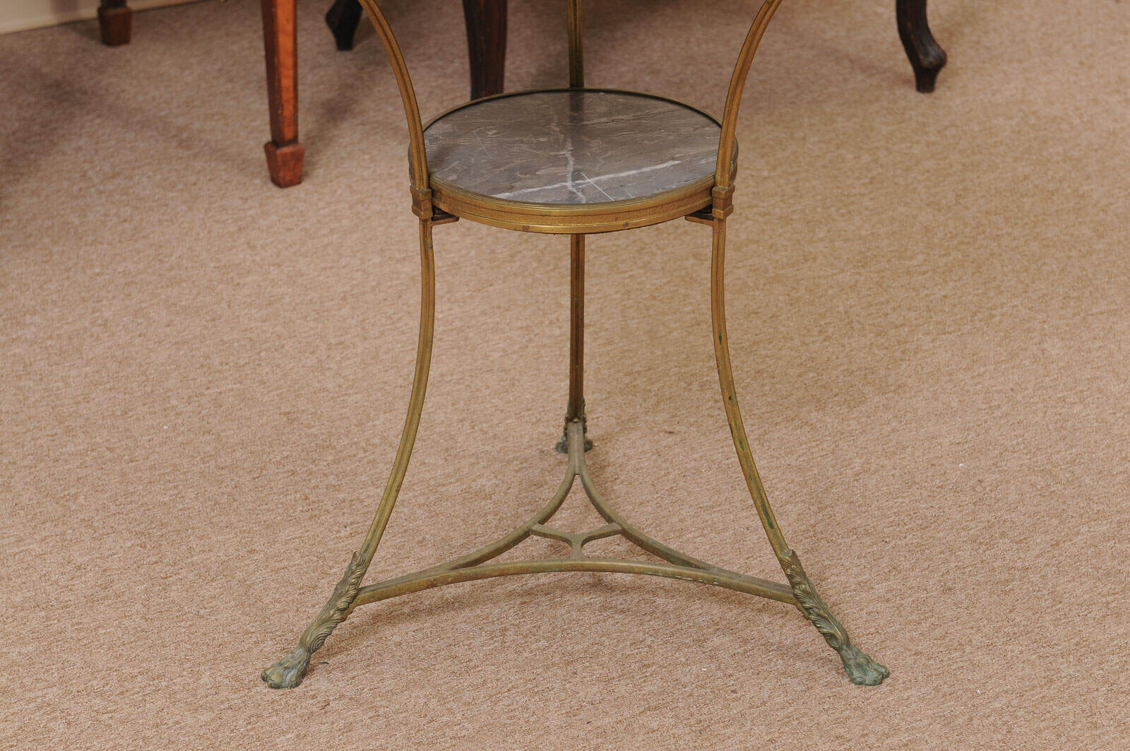 19th Century French Louis XVI Style Gueridon in Bronze with Grey Marble Top and Rams Head Detail - Image 5
