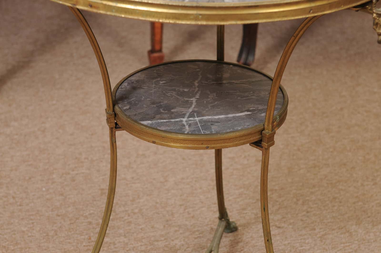 19th Century French Louis XVI Style Gueridon in Bronze with Grey Marble Top and Rams Head Detail - Image 6