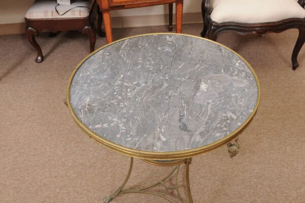 19th Century French Louis XVI Style Gueridon in Bronze with Grey Marble Top and Rams Head Detail - Image 7