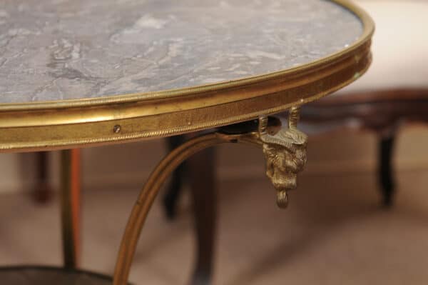 19th Century French Louis XVI Style Gueridon in Bronze with Grey Marble Top and Rams Head Detail - Image 8