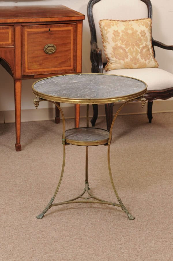 19th Century French Louis XVI Style Gueridon in Bronze with Grey Marble Top and Rams Head Detail - Image 10