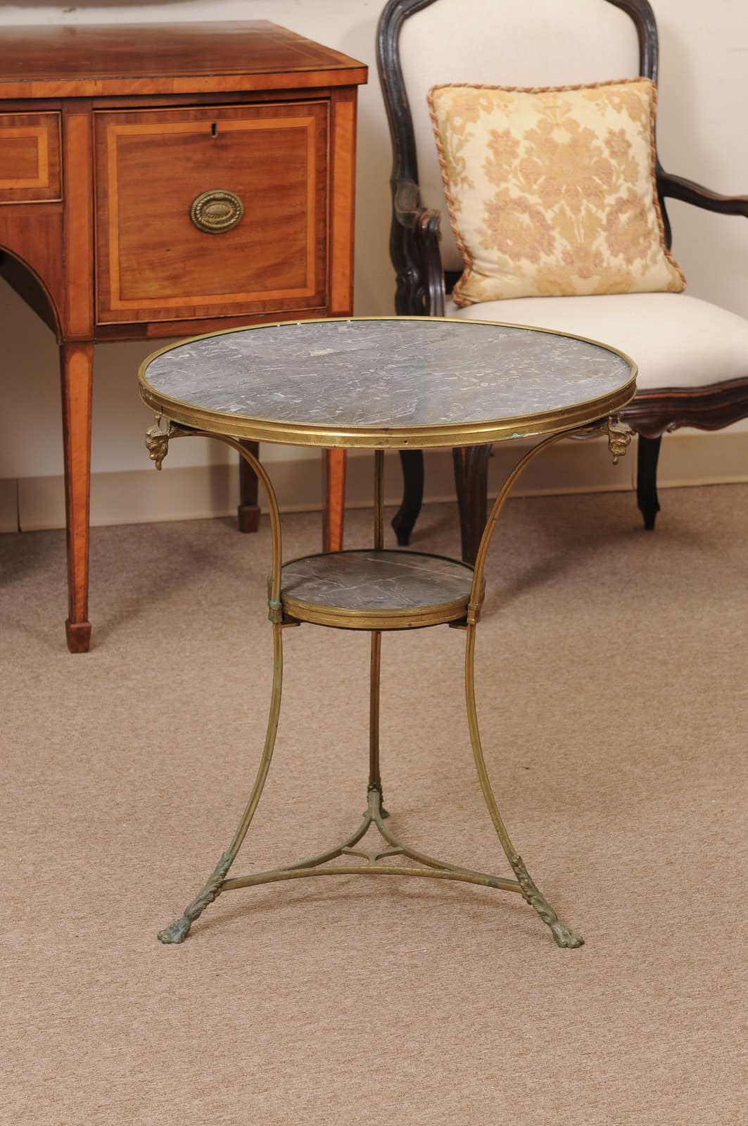 19th Century French Louis XVI Style Gueridon in Bronze with Grey Marble Top and Rams Head Detail - Image 10
