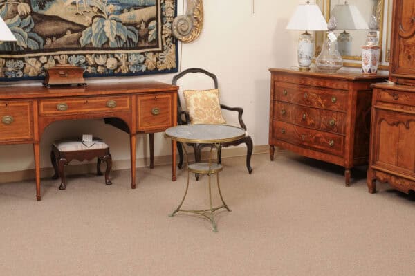 19th Century French Louis XVI Style Gueridon in Bronze with Grey Marble Top and Rams Head Detail - Image 11