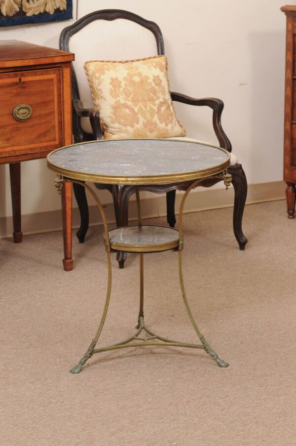 19th Century French Louis XVI Style Gueridon in Bronze with Grey Marble Top and Rams Head Detail - Image 12