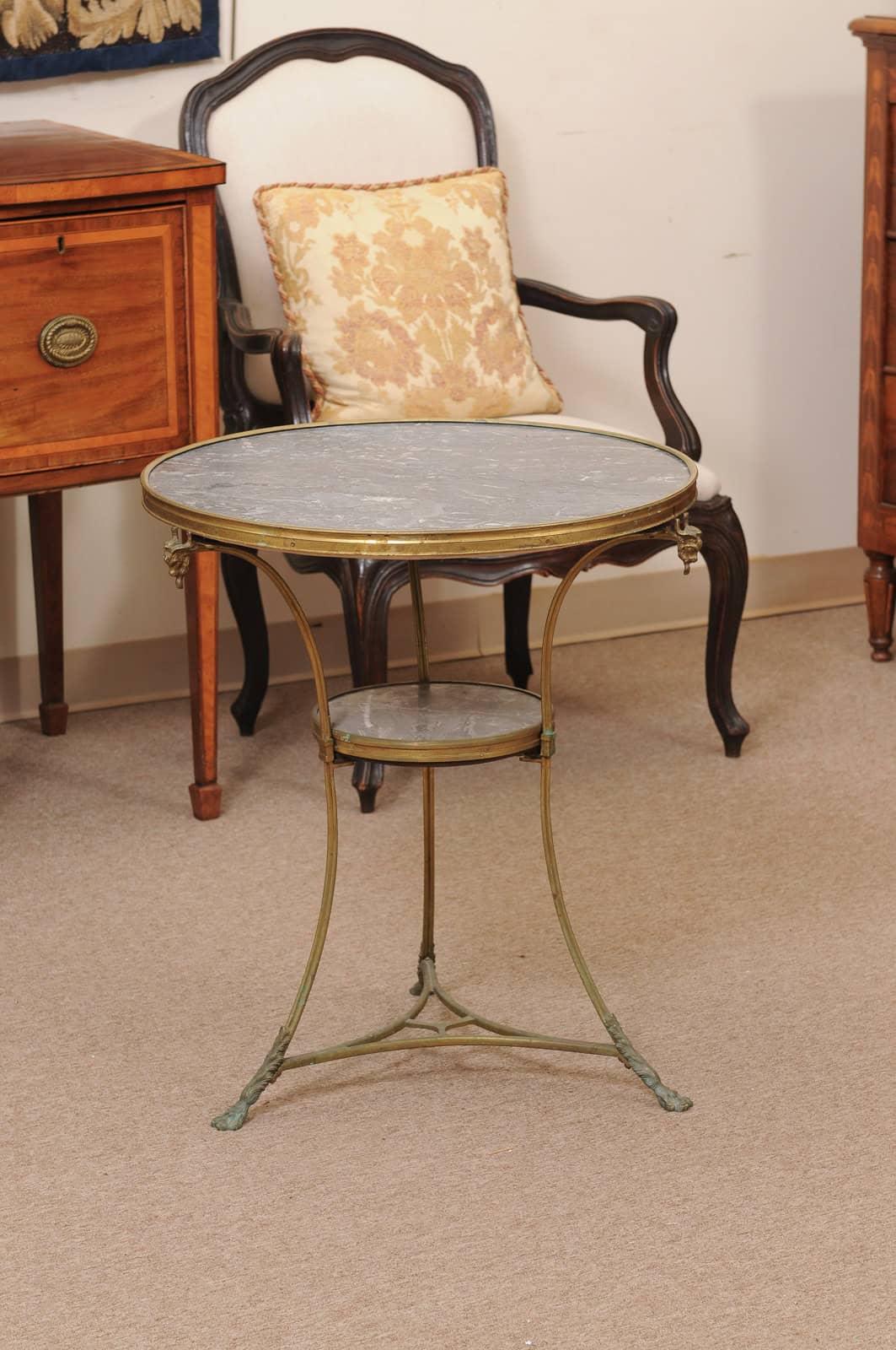 19th Century French Louis XVI Style Gueridon in Bronze with Grey Marble Top and Rams Head Detail - Image 12