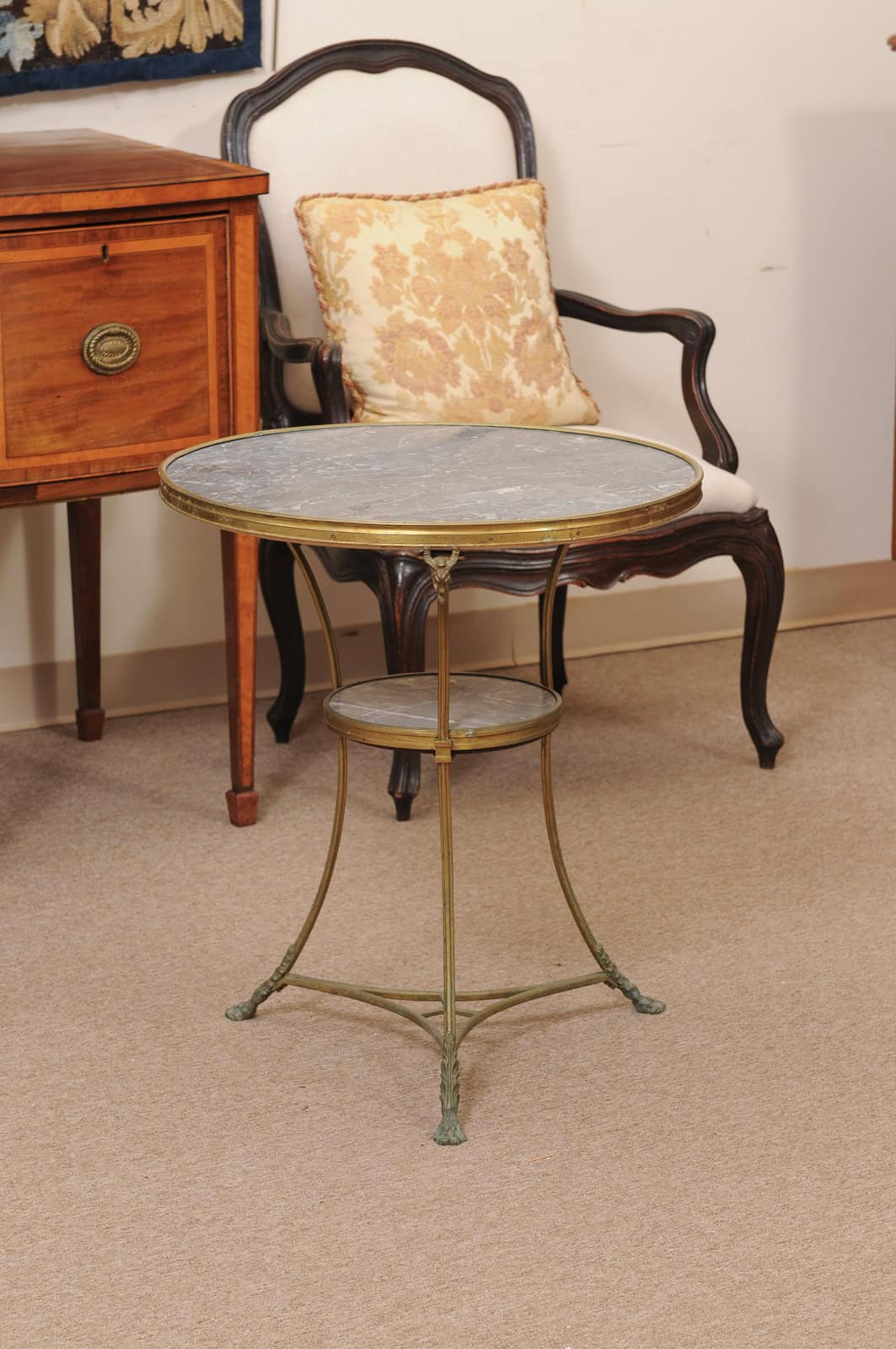 19th Century French Louis XVI Style Gueridon in Bronze with Grey Marble Top and Rams Head Detail - Image 13