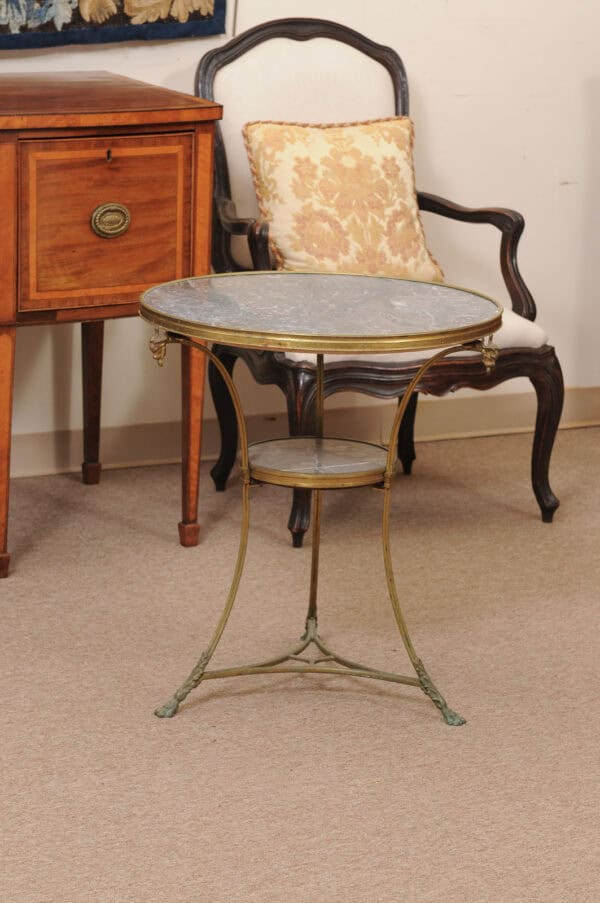 19th Century French Louis XVI Style Gueridon in Bronze with Grey Marble Top and Rams Head Detail - Image 14