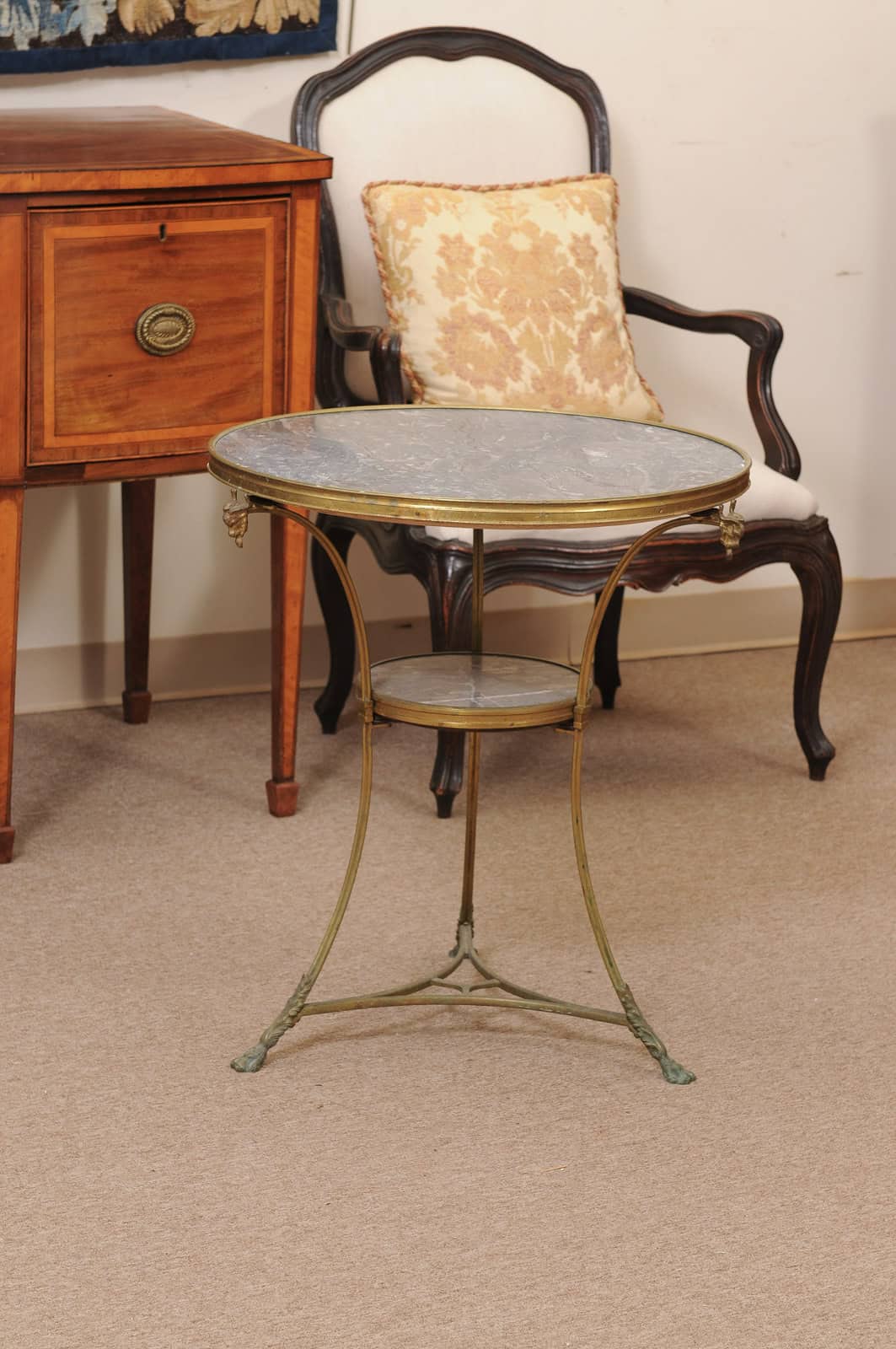 19th Century French Louis XVI Style Gueridon in Bronze with Grey Marble Top and Rams Head Detail - Image 14