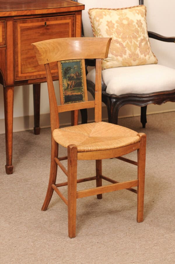 Pair of French Directoire Side Chairs with Rush Seats & Painted Backsplats, ca. 1800 - Image 4
