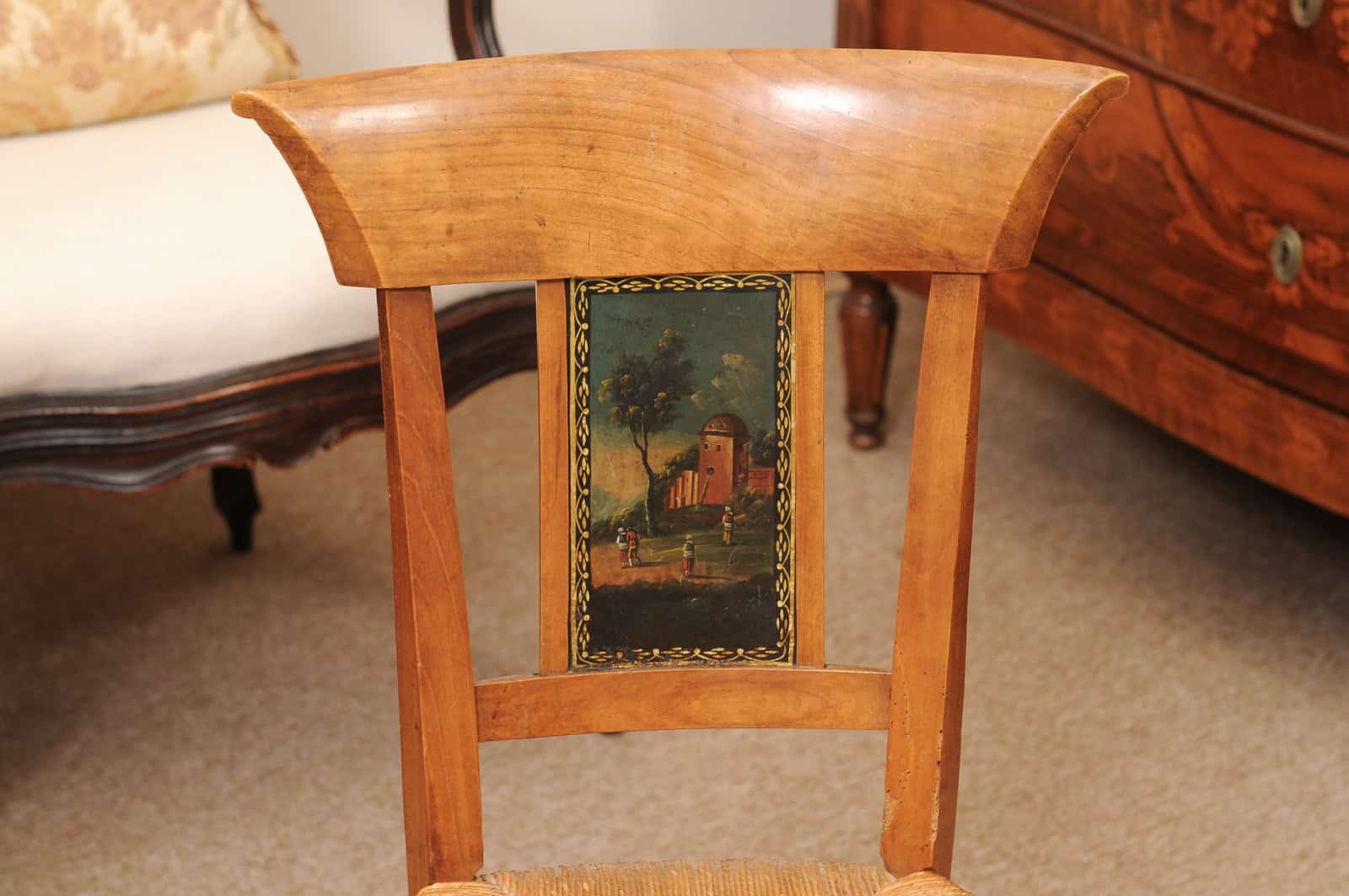 Pair of French Directoire Side Chairs with Rush Seats & Painted Backsplats, ca. 1800 - Image 6