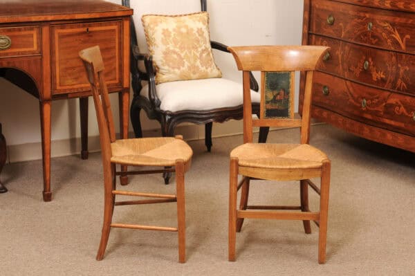 Pair of French Directoire Side Chairs with Rush Seats & Painted Backsplats, ca. 1800 - Image 8