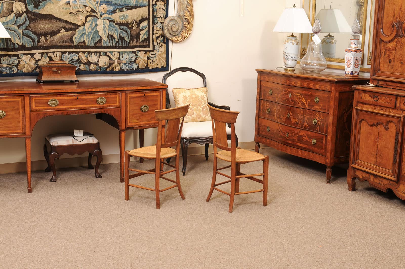 Pair of French Directoire Side Chairs with Rush Seats & Painted Backsplats, ca. 1800 - Image 10