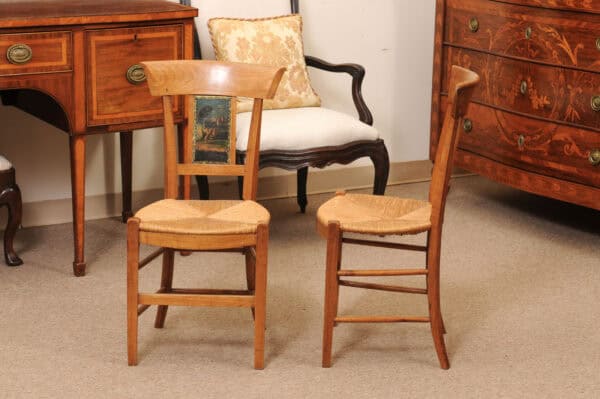 Pair of French Directoire Side Chairs with Rush Seats & Painted Backsplats, ca. 1800 - Image 12