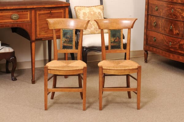 Pair of French Directoire Side Chairs with Rush Seats & Painted Backsplats, ca. 1800 - Image 13