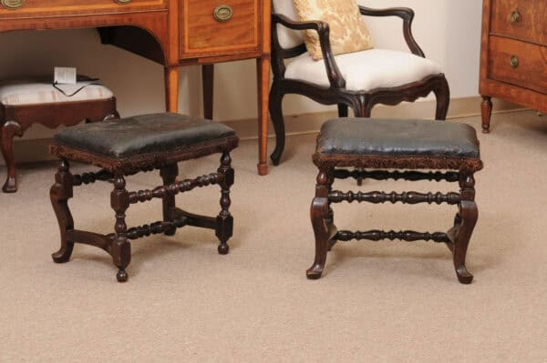 Pair of 19th Century Italian Baroque Style Walnut Benches with Leather Upholstery - Image 3